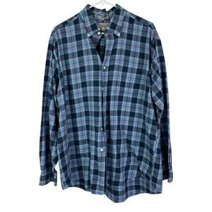 L.L. Bean Shirt Mens Large Blue U.S. Navy Tartan Plaid Button Down